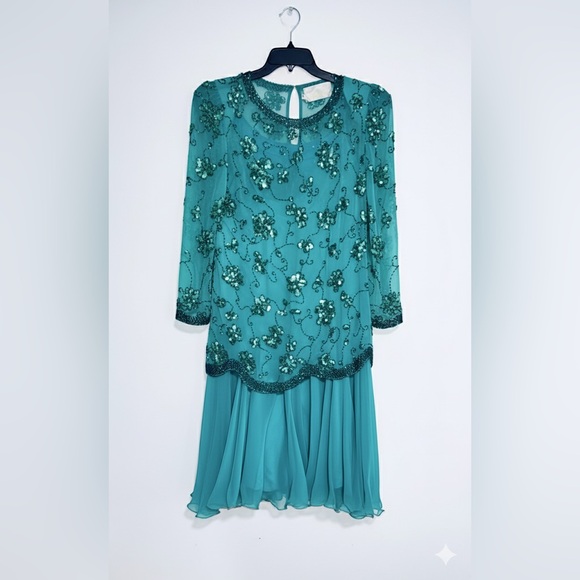 Vintage Michaelangelo 1980’s green sequined cocktail dress size 10 - Picture 4 of 4